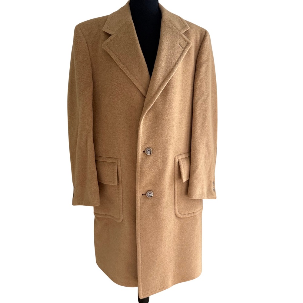 Vintage 60s 100% Mongolian Camel Hair Overcoat Mens 42 44 USA Union Made